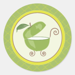 Groene Apple Baby Carriage Envelope / Favor Sticke Ronde Sticker