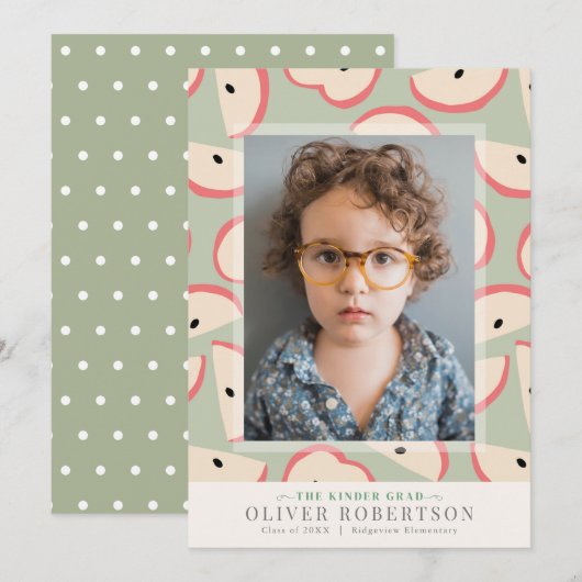 Groene Apple Boy Foto Afstuderen Aankondiging (Voorkant / Achterkant)