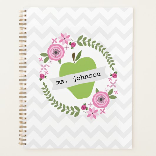 Groene Apple Floral Wreath Teacher Planner (Voorkant)