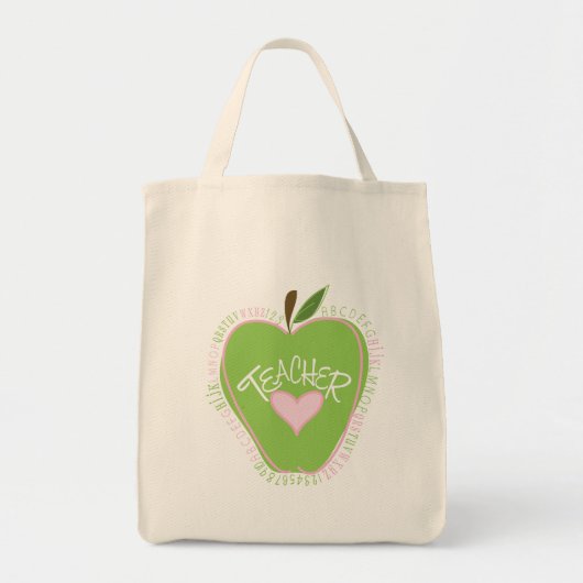 Groene Apple & Heart Alphabet Teacher Bag Tote Bag (Voorkant)