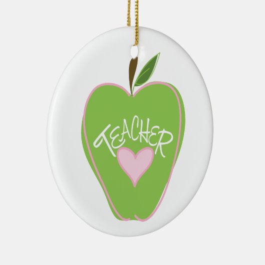Groene Apple & Heart Teacher Ornament (Rechts)