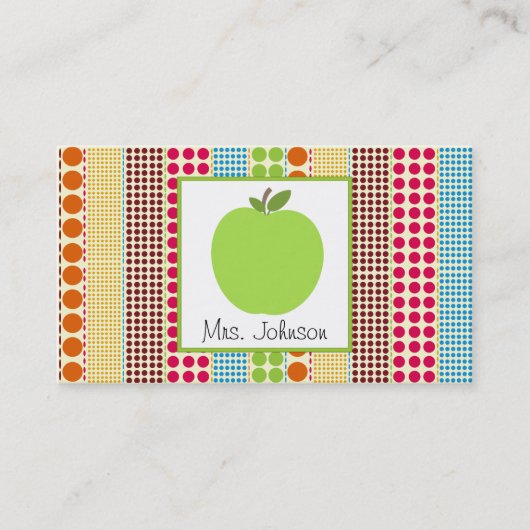 Groene Apple Multicolor Polka Dots leraar Visitekaartje (Voorkant)