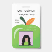 Groene Apple Onderwijzer Witte Foto ID Badge (Voorzijde)