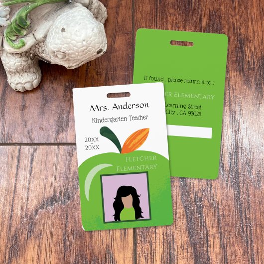 Groene Apple Onderwijzer Witte Foto ID Badge