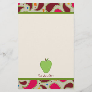 Groene Apple & Paisley Personalized Teacher Briefpapier