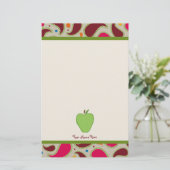 Groene Apple & Paisley Personalized Teacher Briefpapier (Staand voorkant)