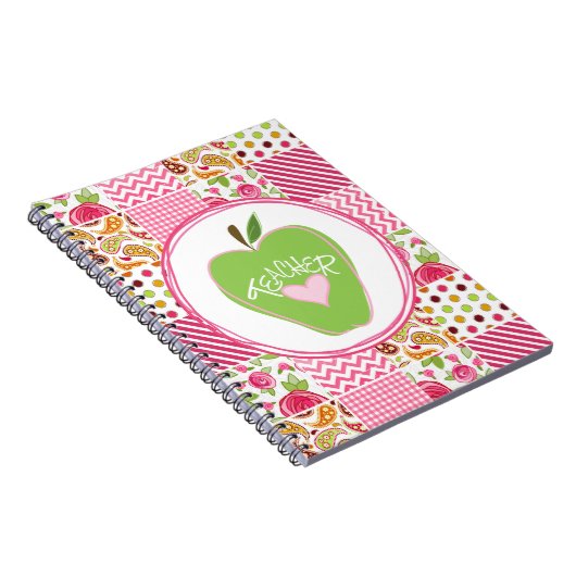 Groene Apple & Patchwork Teacher Notebook Notitieboek (Rechterzijde)