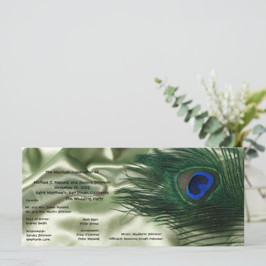 Groene Apple Peacock Sill Life Wedding Program Programmakaart (Staand voorkant)