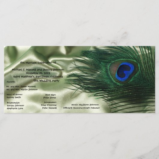 Groene Apple Peacock Sill Life Wedding Program Programmakaart (Voorkant)