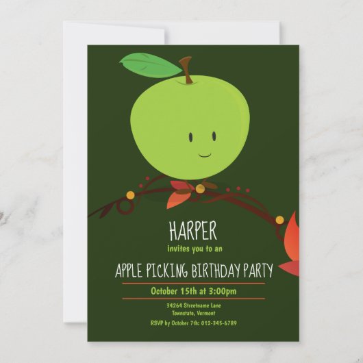 Groene Apple Pick Birthday Party van kind Kaart (Voorkant)