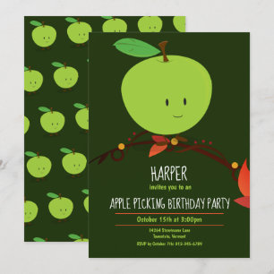 Groene Apple Pick Birthday Party van kind Kaart