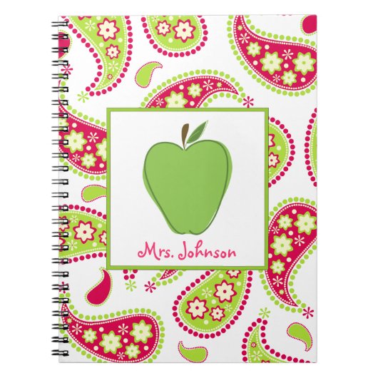 Groene Apple Pink & Groene Paisley Teacher Noteboo Notitieboek (Voorkant)