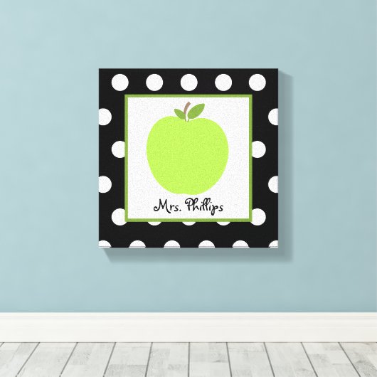 Groene Apple Polka Dot Verpakt Canvas Voor Leraar (Insitu (Houten vloer))