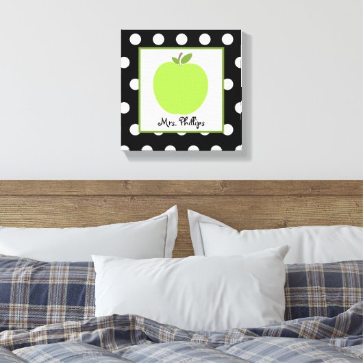 Groene Apple Polka Dot Verpakt Canvas Voor Leraar Afdruk (Insitu (Slaapkamer))