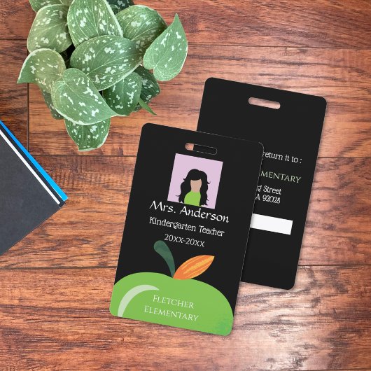 Groene Apple School Personeel Zwart Foto ID Badge