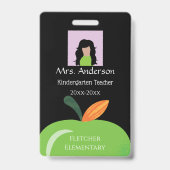 Groene Apple School Personeel Zwart Foto ID Badge (Voorzijde)