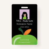 Groene Apple School Personeel Zwart Foto ID Badge (Voorkant)