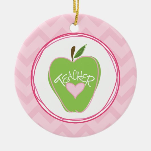 Groene Apple & Zigzag Teacher Ornament (Voorkant)