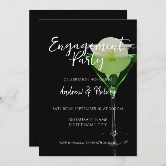 Groene appletini cocktail met plak appel kaart (Voorkant / Achterkant)