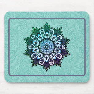 Groene Aqua Blauwe Bloem Mandala Boho Muismat