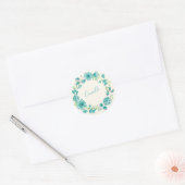 Groene Aqua Bloemenkrans Persoonlijke Naam Lente Ronde Sticker (Envelop)