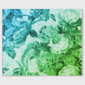 Groene Aqua Blue Floral Toile Botanical Decoupage Cadeaupapier (Vlak)