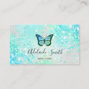 Groene Aqua Butterfly gesimuleerde dikke glitter Visitekaartje
