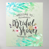 Groene Aquarel Bladeren Chic Bruidsborrel Ontvangs Poster (Voorkant)