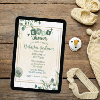 Groene Aquarel Bloemen Baby Shower Kaart