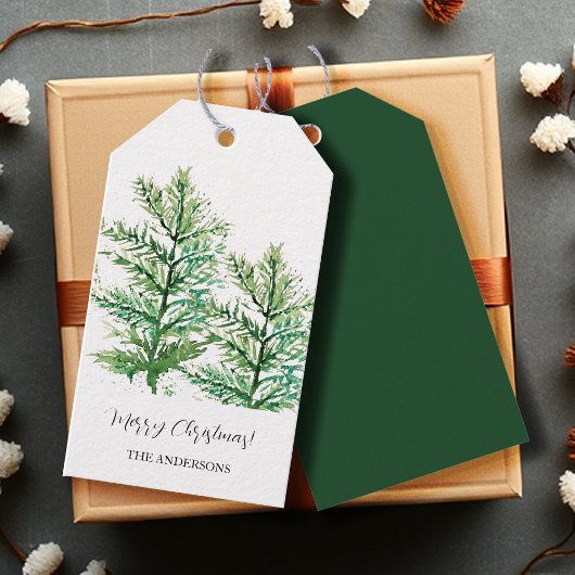 Groene Aquarel Dennentakken Cadeaulabel
