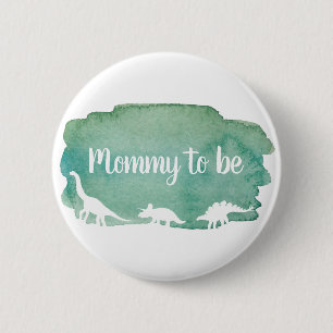 Groene Aquarel Dinosaurus Baby Shower Mama in word Ronde Button 5,7 Cm