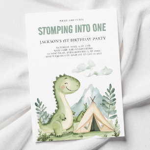 Groene Aquarel Dinosaurus Jongens 1e Verjaardagsfe Kaart