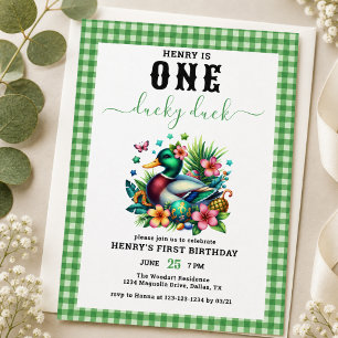 groene Aquarel Eén Gelukkig Eendje 1e Verjaardag Kaart