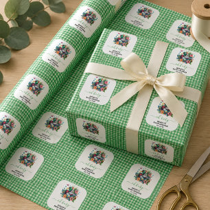 groene Aquarel Eén Geluksbiggetje Jongen 1e Verjaa Cadeaupapier