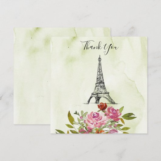 Groene Aquarel Eiffeltoren Trouw Dankjewel Kaart (Voorkant / Achterkant)