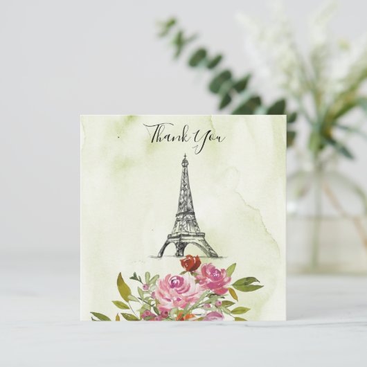 Groene Aquarel Eiffeltoren Trouw Dankjewel Kaart (Staand voorkant)
