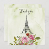 Groene Aquarel Eiffeltoren Trouw Trouwkaart Dankje Kaart (Voorkant / Achterkant)