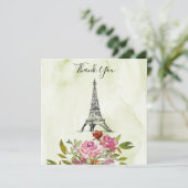 Groene Aquarel Eiffeltoren Trouw Trouwkaart Dankje Kaart (Staand voorkant)
