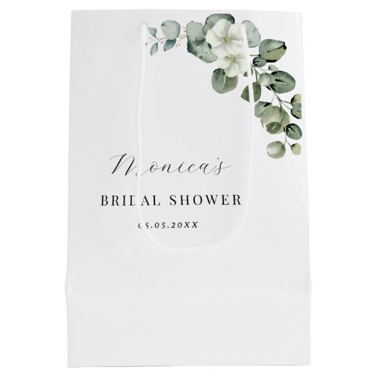 Groene Aquarel Eucalyptus Bloemrijke Bruidsdouche Medium Cadeauzakje (Achterkant)