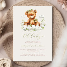 Groene Aquarel Eucalyptus Teddybeer Baby Shower