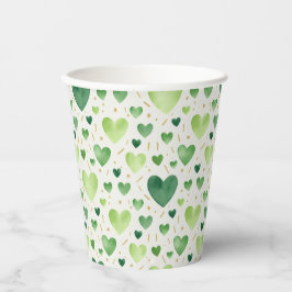 Groene Aquarel Harten met Gouden Stuifsel Papieren Bekers