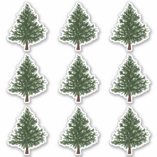 Groene Aquarel Kerst Pine Tree Stickers (Voorkant)