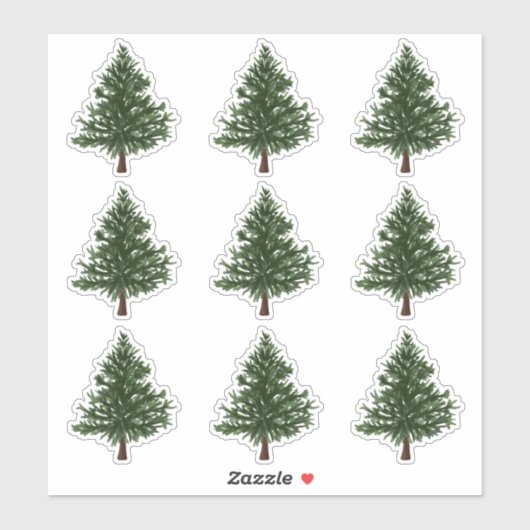 Groene Aquarel Kerst Pine Tree Stickers (Vel)