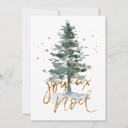 Groene Aquarel Kerstboom Noel Typografie Feestdagenkaart (Voorkant)