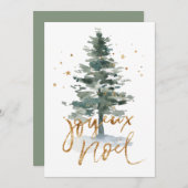 Groene Aquarel Kerstboom Noel Typografie Feestdagenkaart (Voorkant / Achterkant)