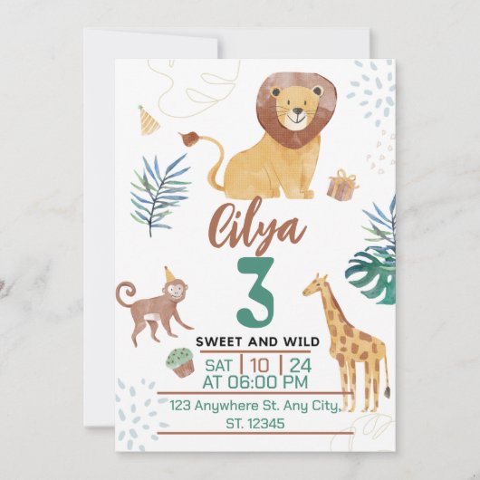 Groene Aquarel Kinder Illustratie Savanne Thema Kaart (Voorkant)