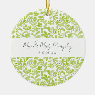 Groene Aquarel Kunst Trouw NAME DATUM Aandenken Keramisch Ornament