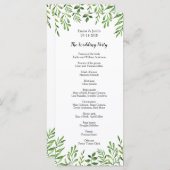 Groene Aquarel Moderne Botanische Trouw Rackcard Programmakaart (Voorkant / Achterkant)