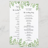 Groene Aquarel Moderne Botanische Trouwkaart Programmakaart (Voorkant / Achterkant)