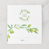 Groene Aquarel Olijftak Initialen Datum Plaatskaartje (Buitenkant ongevouwen)